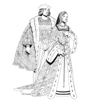 A coloring page of renaissance clothing